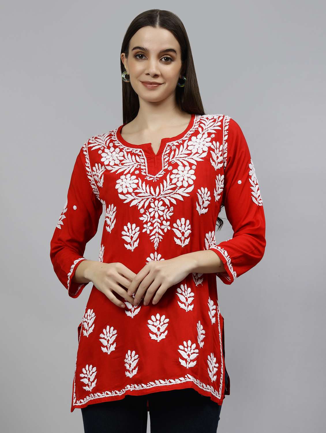 women three quarter sleeve straight kurti - 20884783 -  Zoom Image - 0