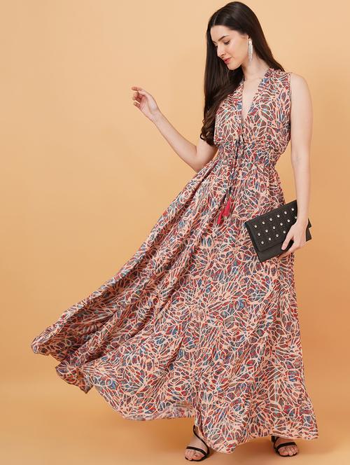 women printed sleeveless fit & flare dress - 20884824 - Standard Image - 0