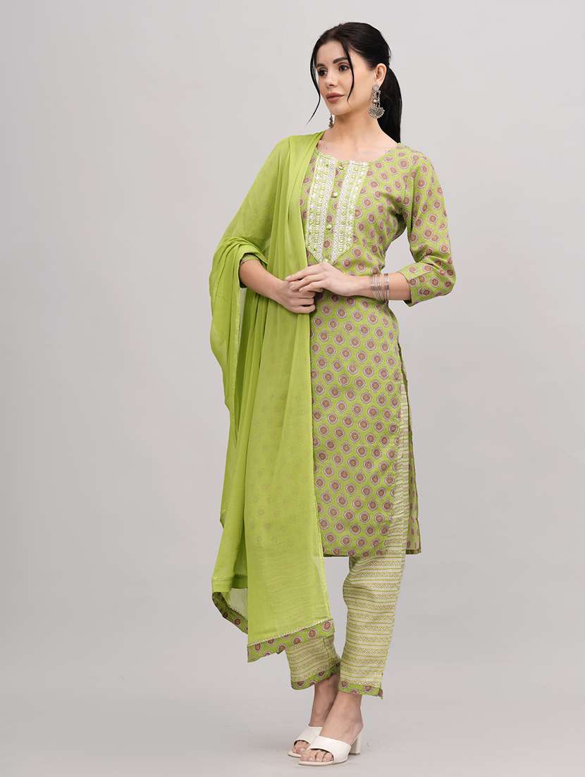 women green round neck kurta pant set with dupatta - 20884839 - Zoom Image - 0