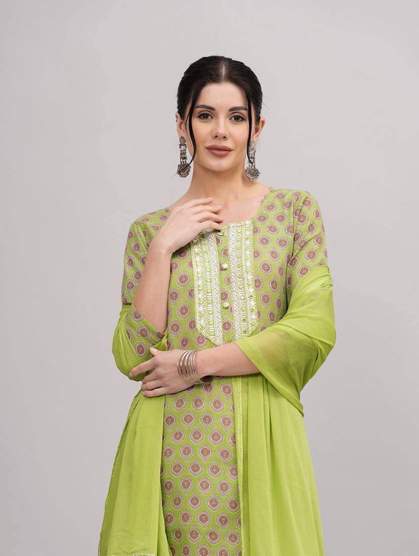 women green round neck kurta pant set with dupatta - 20884839 - Standard Image - 5