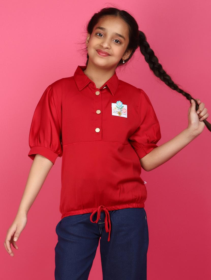 girls solid red detailed casual top - 20884932 -  Zoom Image - 0