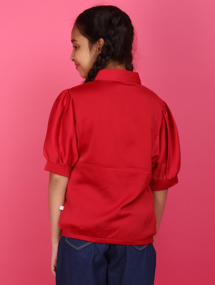girls solid red detailed casual top - 20884932 - Standard Image - 3