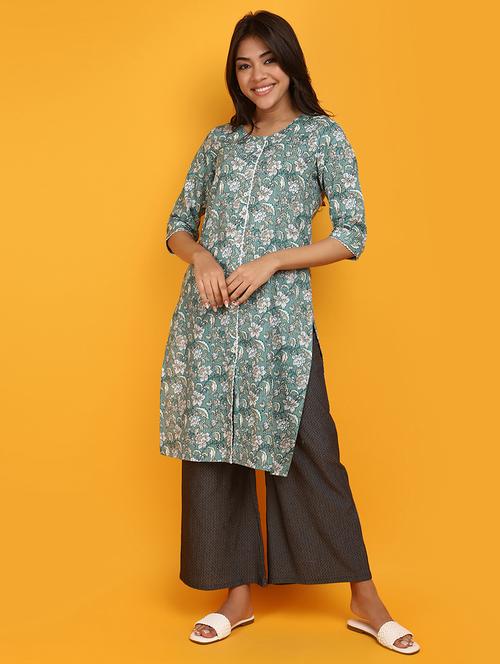 women floral printed round neck straight kurta - 20884937 - Standard Image - 0