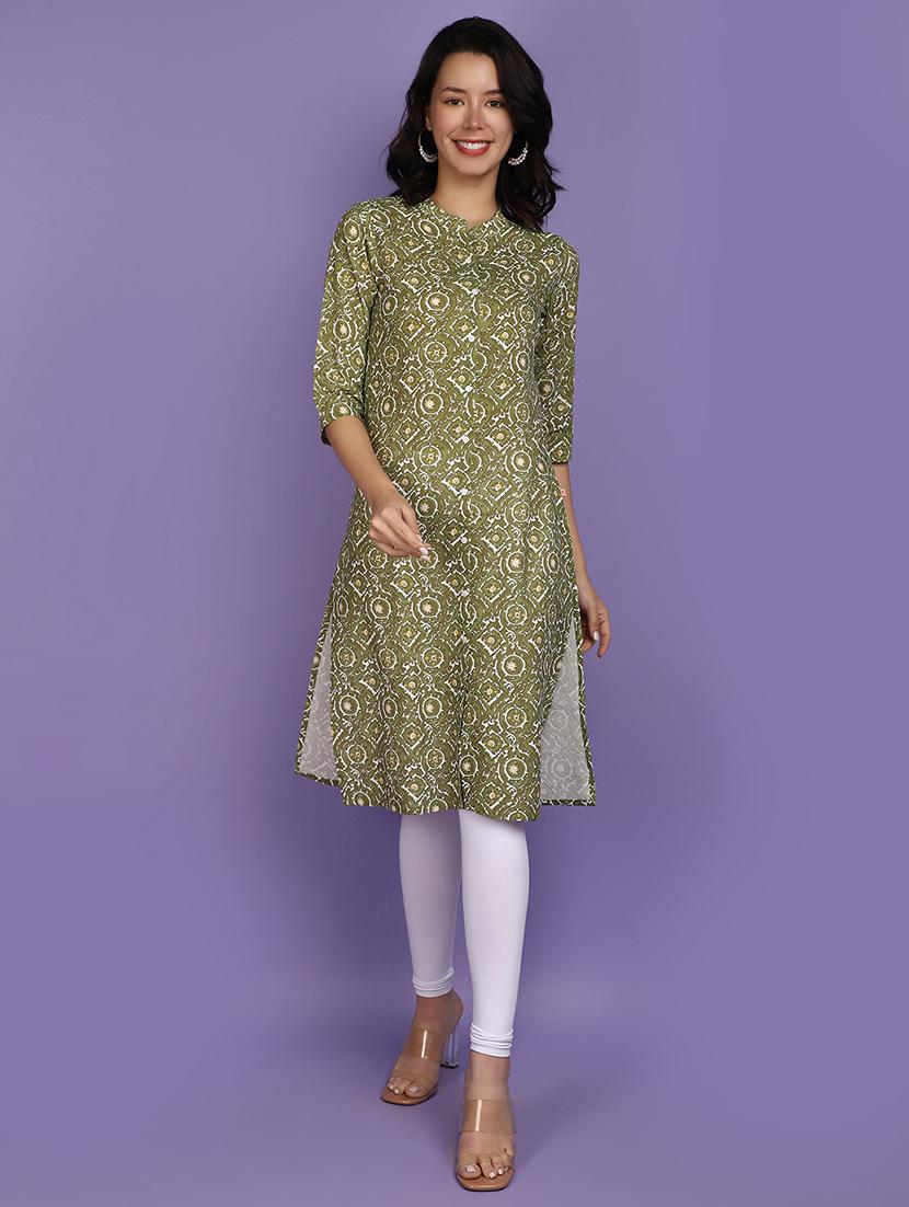 women green mandarin neck straight kurta - 20885028 -  Zoom Image - 0