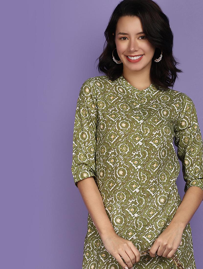 women green mandarin neck straight kurta - 20885028 - Standard Image - 3