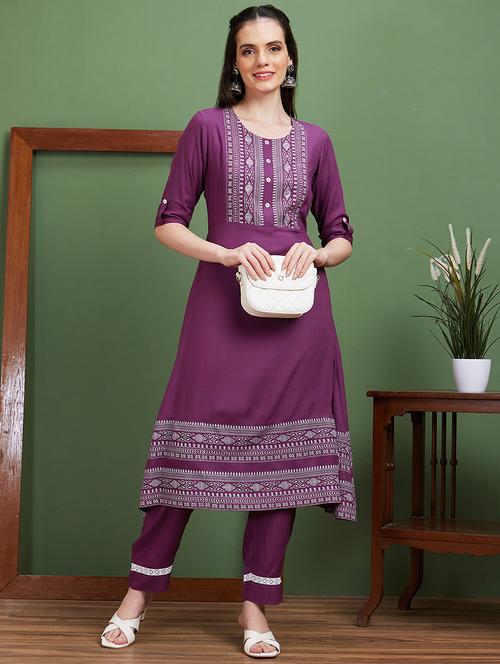 purple printed kurta pant set - 20885382 - Standard Image - 0