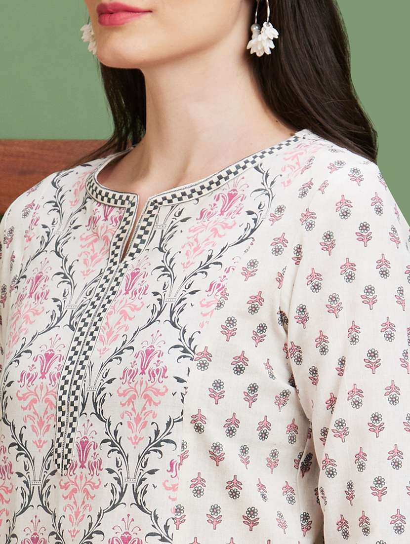 globus women off white ethnic motifs side slits panelled straight kurta - 20885388 - Standard Image - 3