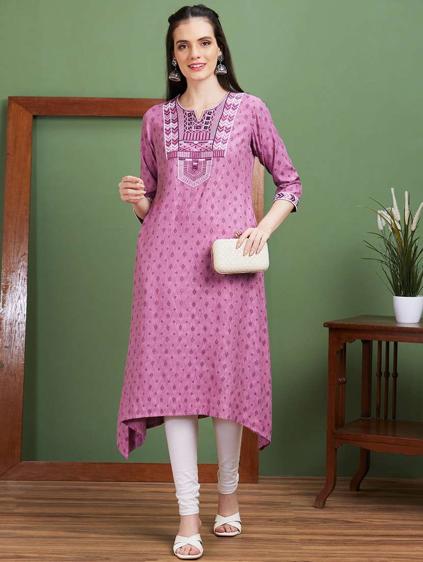 women purple notch neck a-line kurta - 20885391 - Zoom Image - 0