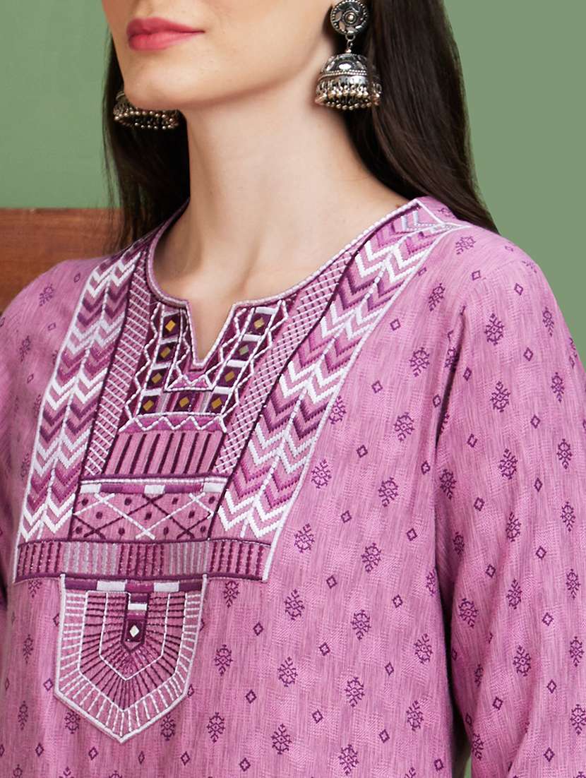 women purple notch neck a-line kurta - 20885391 - Standard Image - 3