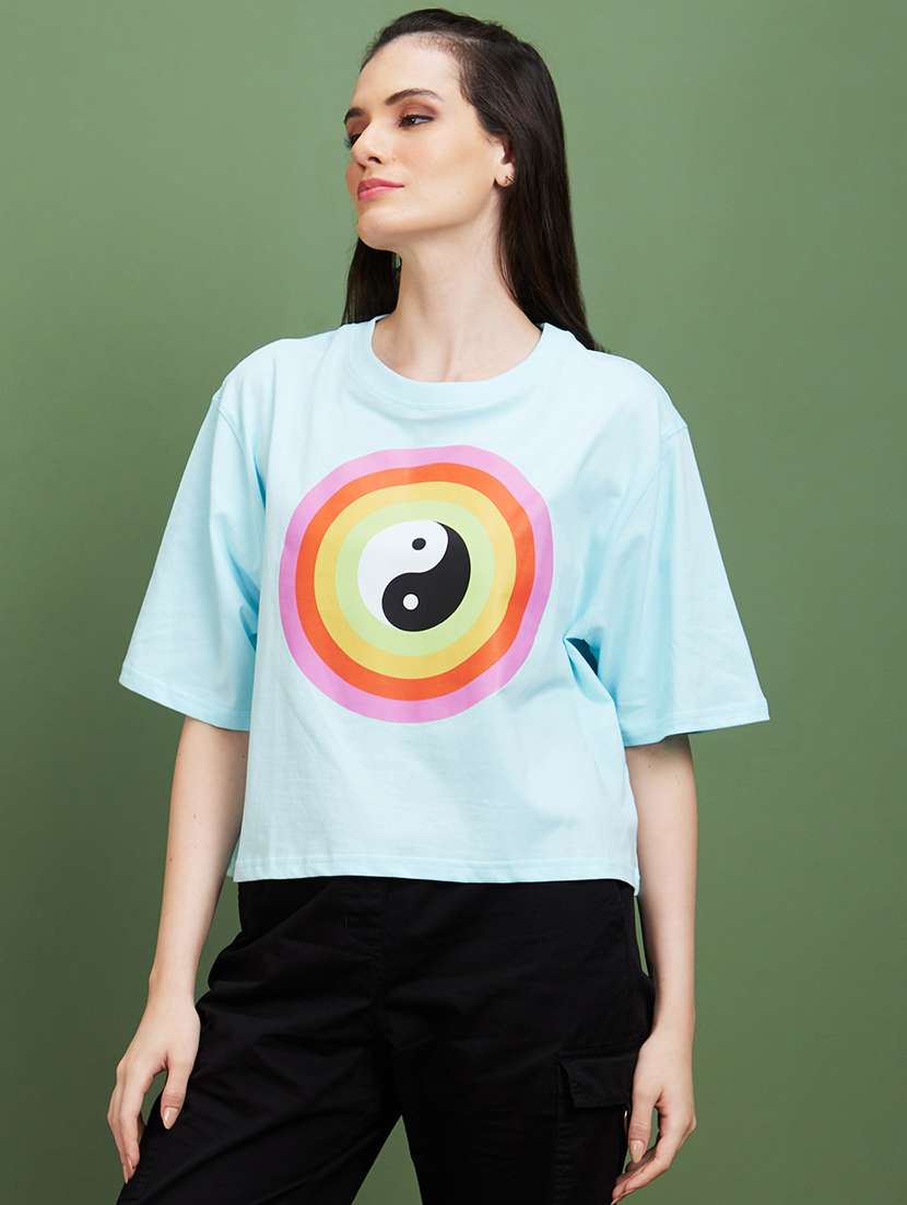 blue cotton boxy tshirt - 20885416 -  Zoom Image - 0