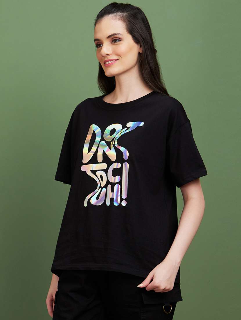 black cotton boxy tshirt - 20885418 -  Zoom Image - 0