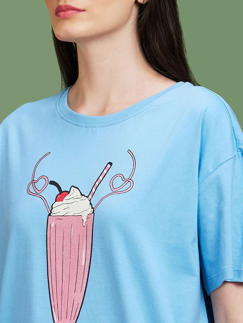 blue cotton boxy tshirt - 20885421 -  Standard Image - 3