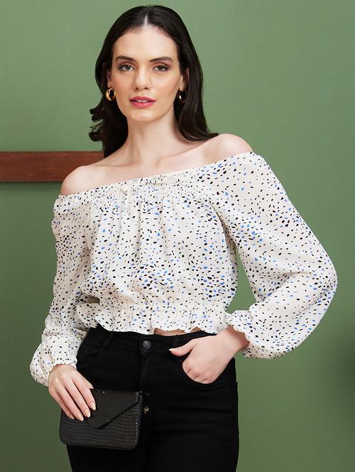white printed crop top - 20885435 -  Standard Image - 0