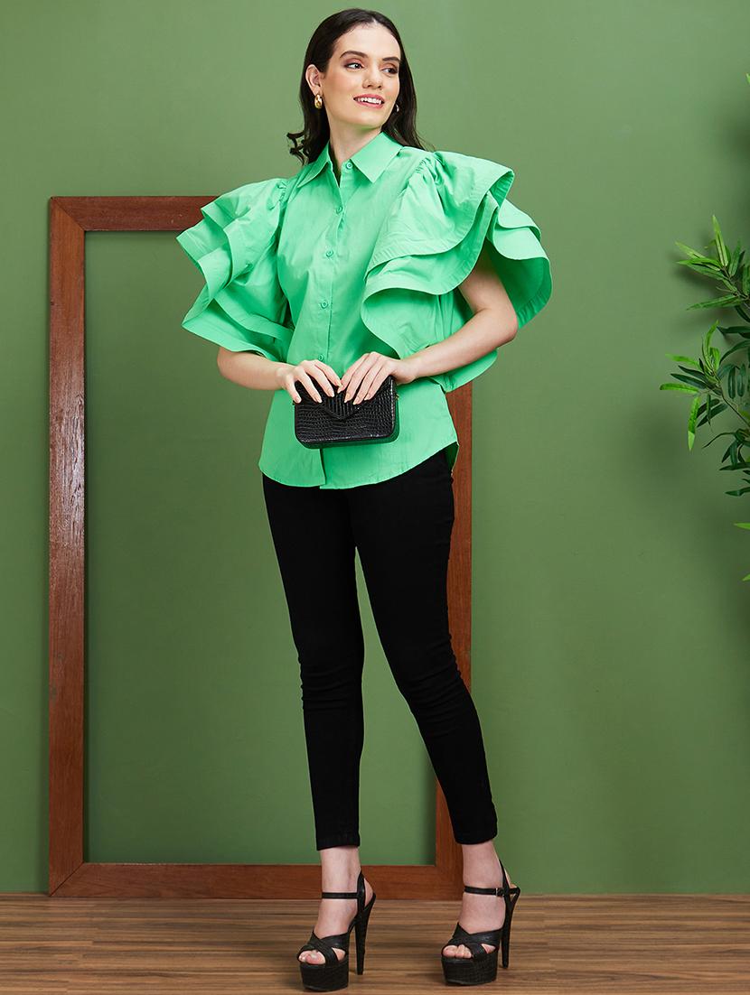 green solid regular top - 20885437 - Standard Image - 3