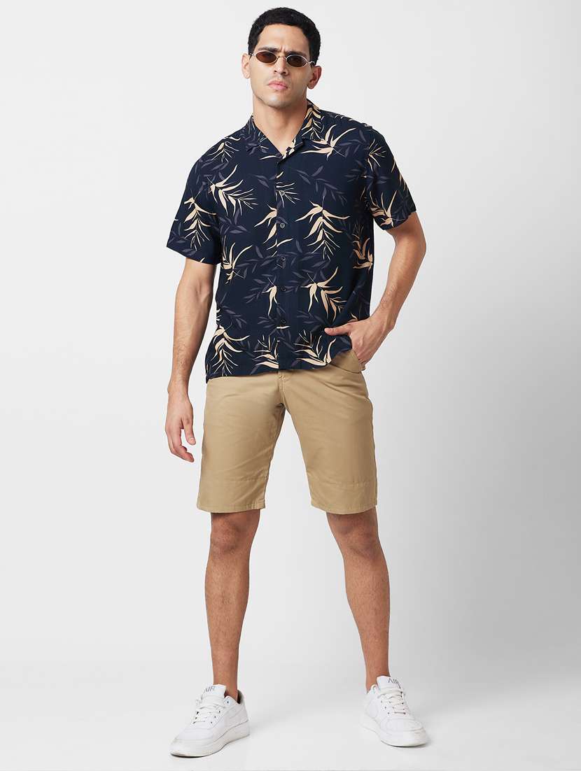 globus men black cuban collar tropical print smart causal shirt - 20885438 -  Standard Image - 3