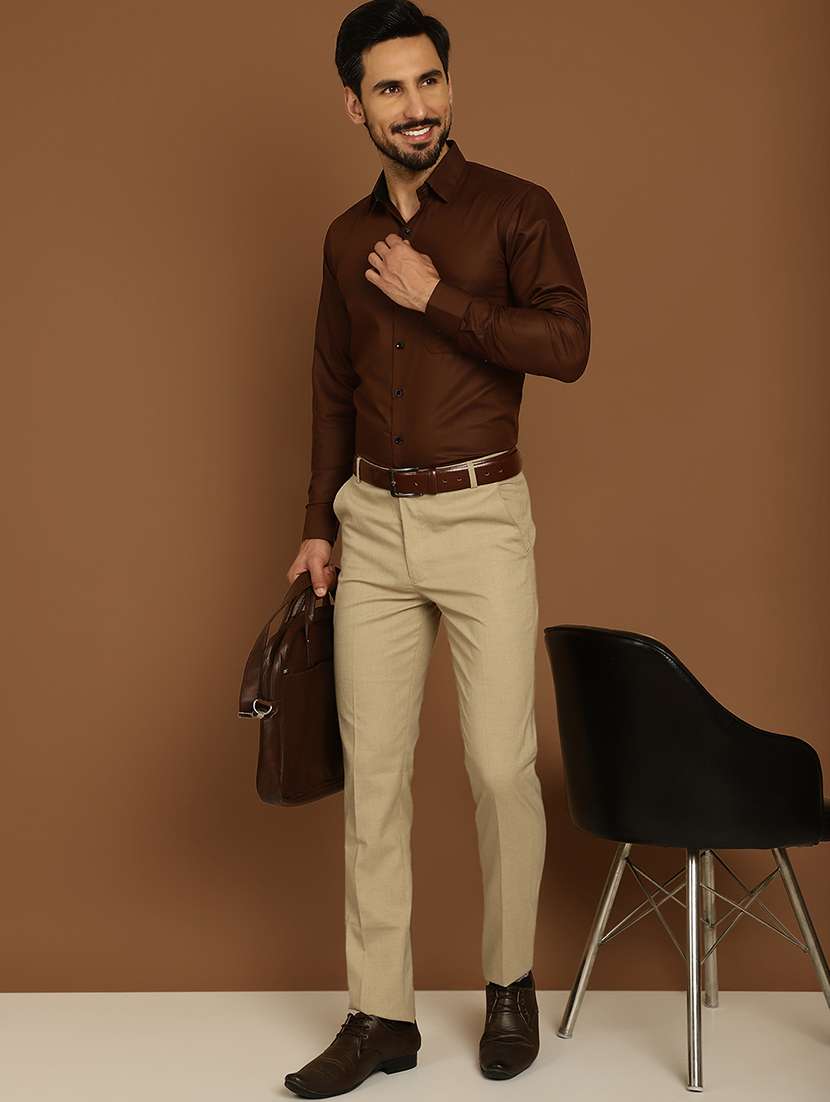 coffee brown cotton formal shirt - 20888249 -  Standard Image - 3
