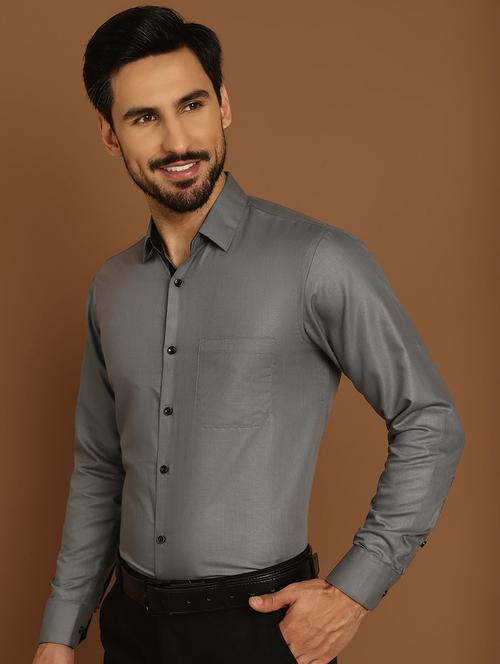 grey cotton formal shirt - 20888250 - Standard Image - 0