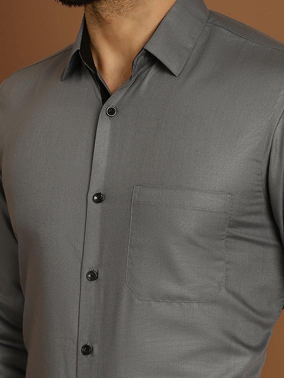 grey cotton formal shirt - 20888250 - Standard Image - 3