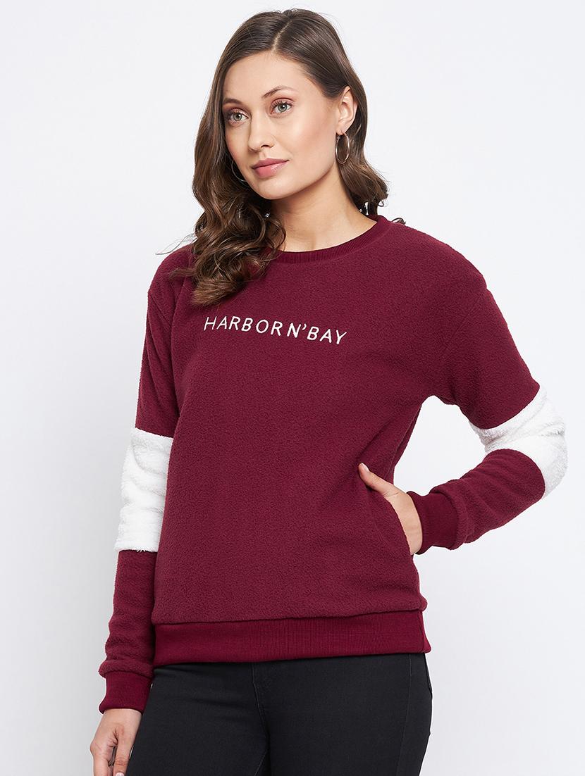 women maroon color block sweatshirt - 20889006 - Zoom Image - 0