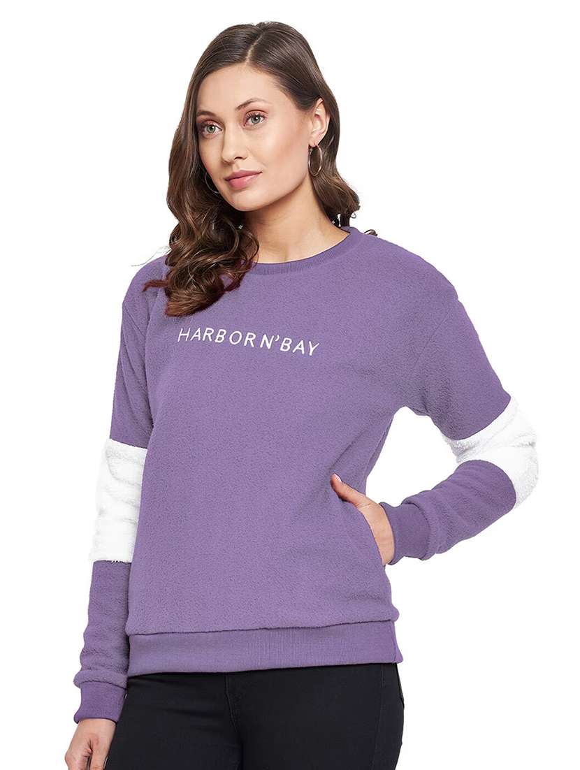 women purple color block sweatshirt - 20889008 - Zoom Image - 0