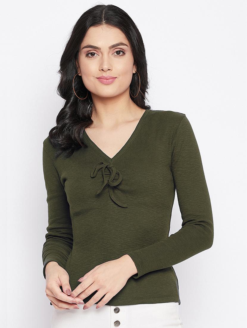 olive cotton blend plain t-shirt - 20889112 - Zoom Image - 0
