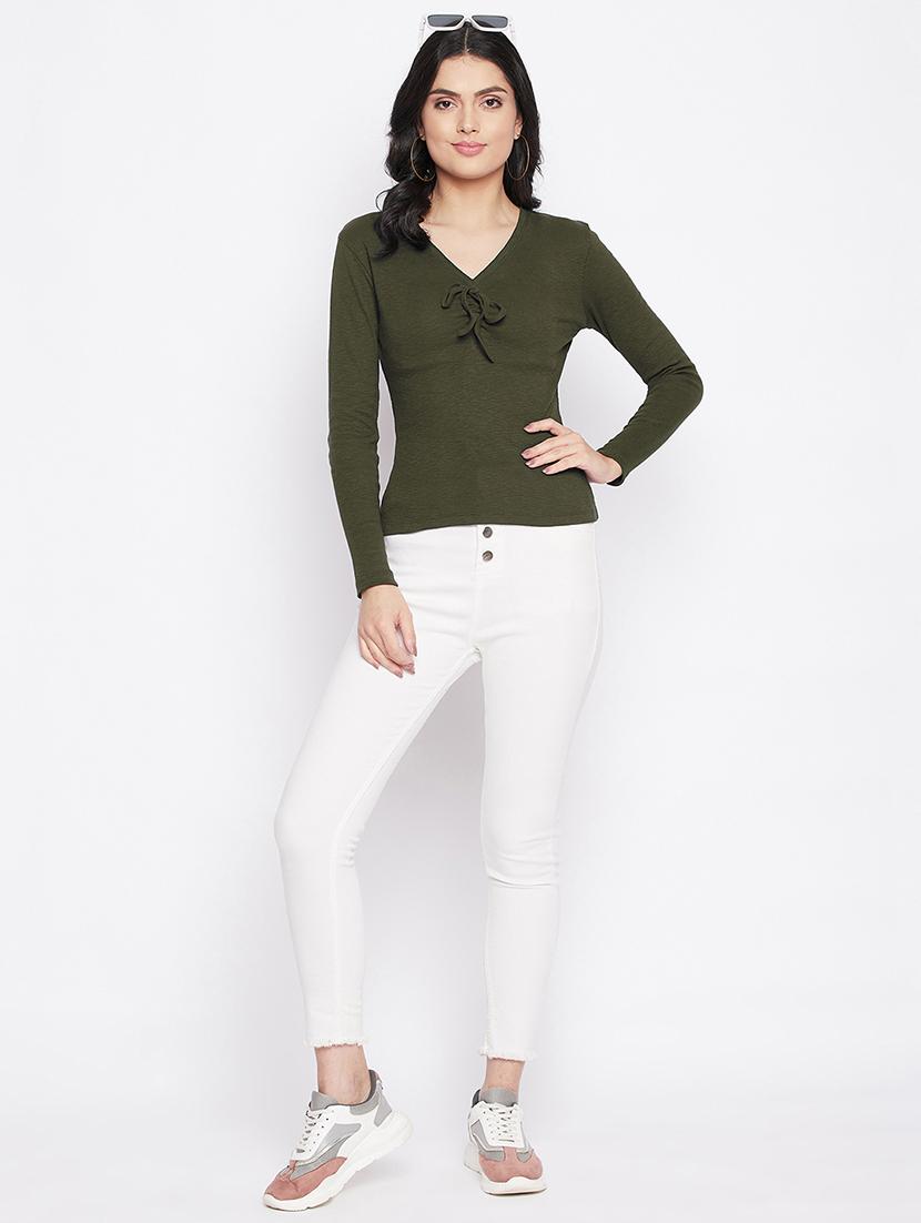 olive cotton blend plain t-shirt - 20889112 - Standard Image - 3