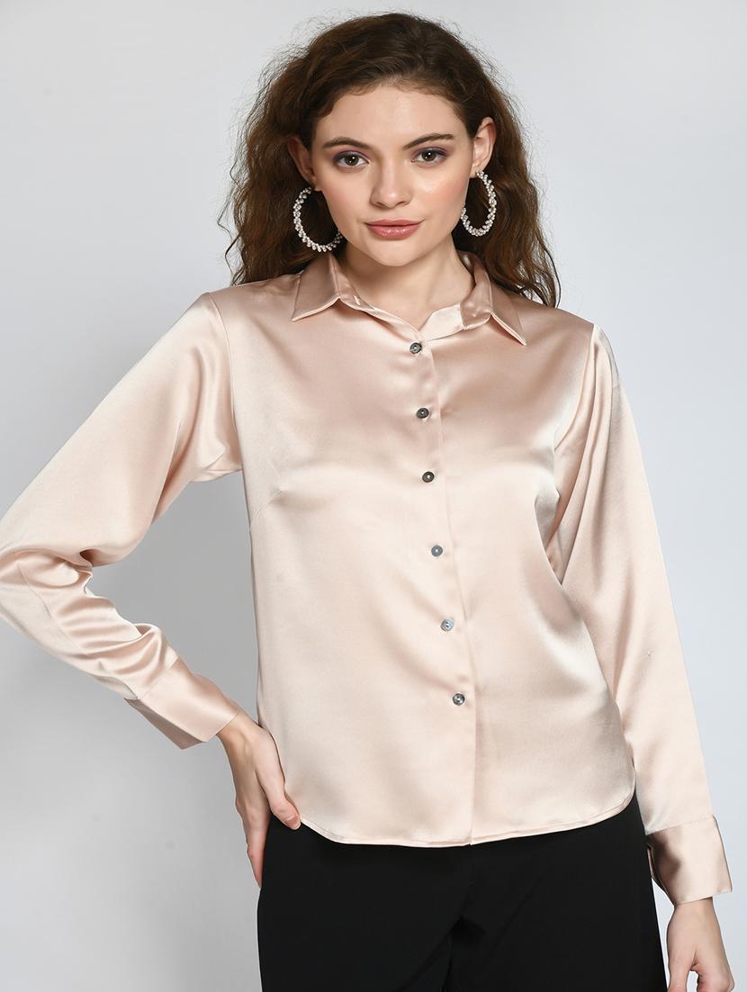 nude satin regular shirt - 20892535 - Zoom Image - 0