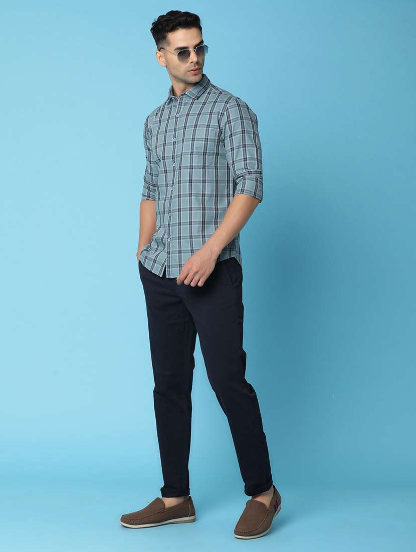 men solid navy blue chinos trouser - 20892587 -  Standard Image - 3