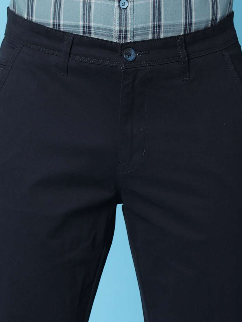 men solid navy blue chinos trouser - 20892587 -  Standard Image - 5