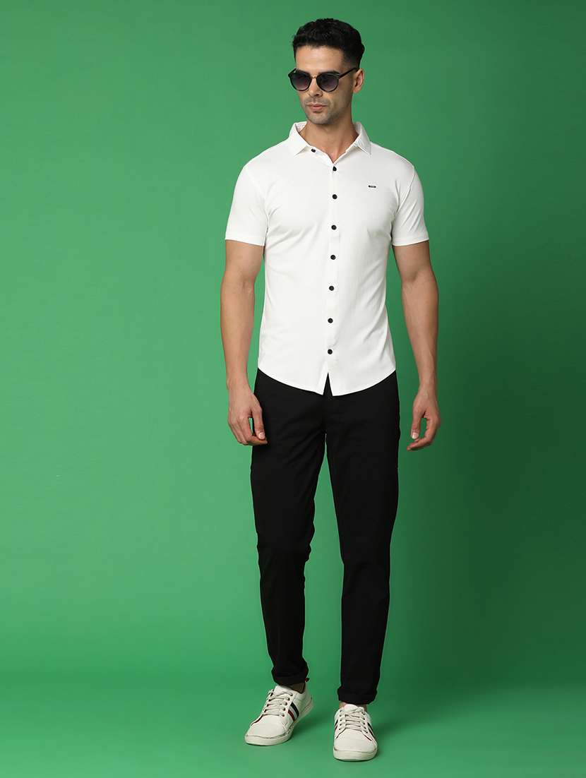 men solid black chinos touser - 20892588 -  Standard Image - 3