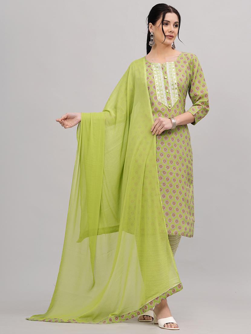 women green round neck kurta pant set with dupatta - 20893274 - Zoom Image - 0