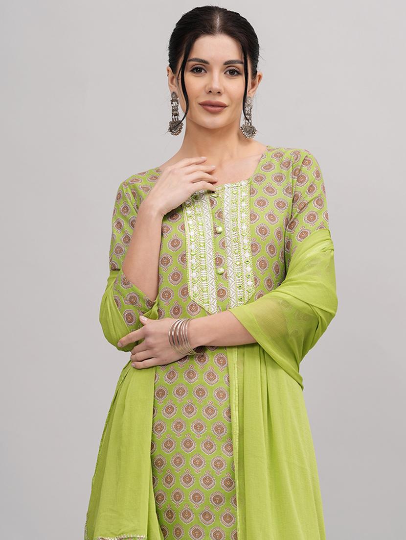 women green round neck kurta pant set with dupatta - 20893274 - Standard Image - 5