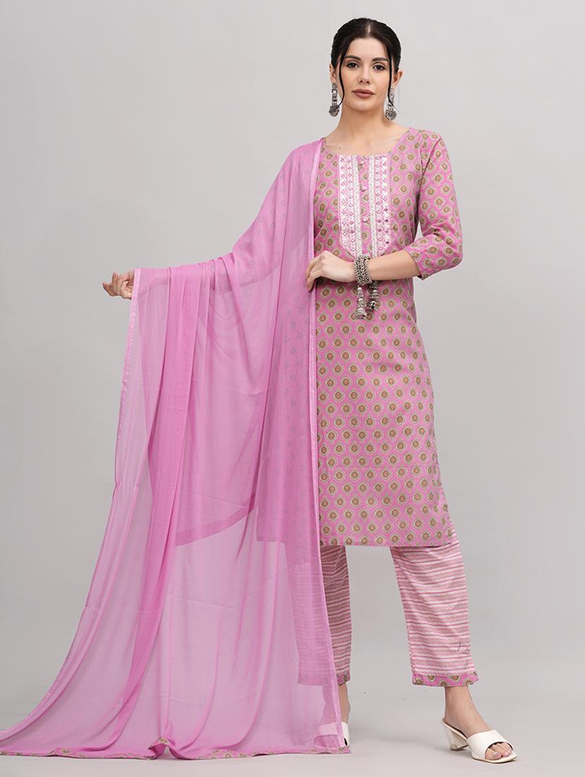 women pink round neck kurta pant set with dupatta - 20893277 -  Zoom Image - 0