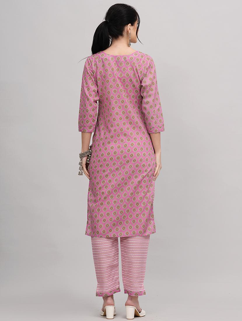 women pink round neck kurta pant set with dupatta - 20893277 - Standard Image - 3