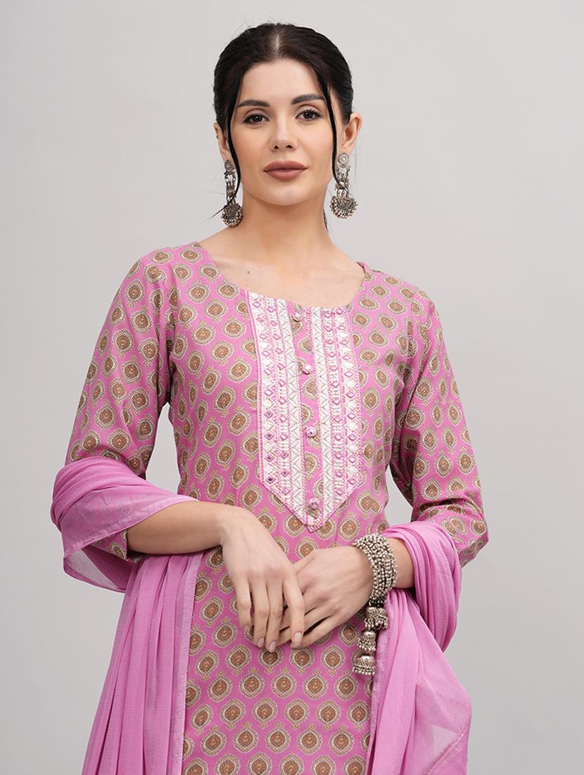 women pink round neck kurta pant set with dupatta - 20893277 - Standard Image - 5