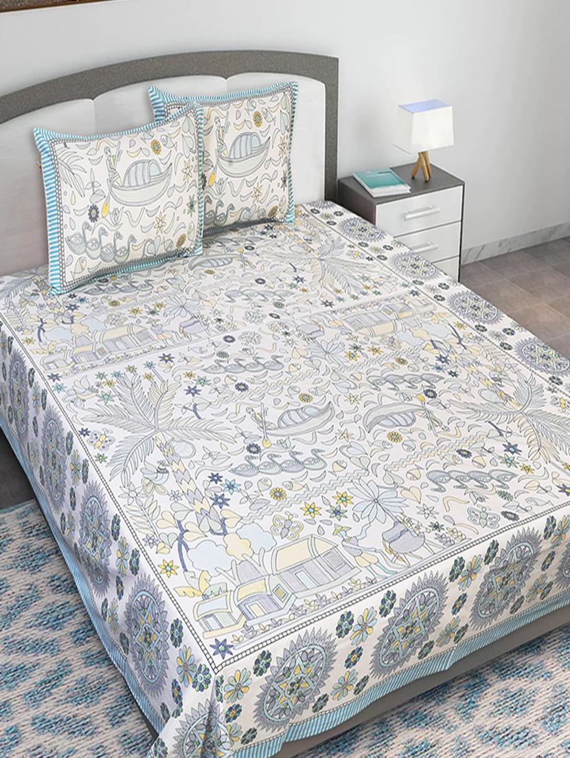 texstylers cotton printed kantha pattern jaipuri king size bedsheet with 2 pillow covers - 20893293 - Zoom Image - 0