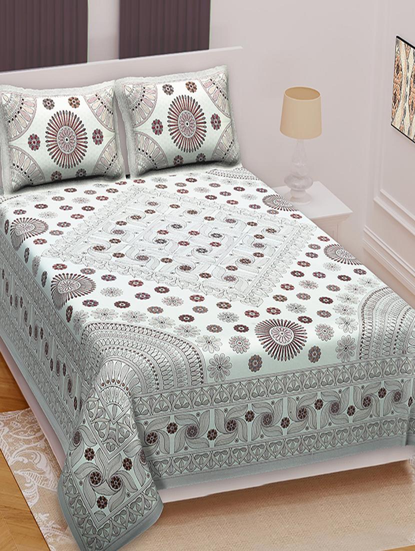 texstylers cotton printed kantha pattern jaipuri king size bedsheet with 2 pillow covers - 20893298 - Zoom Image - 0