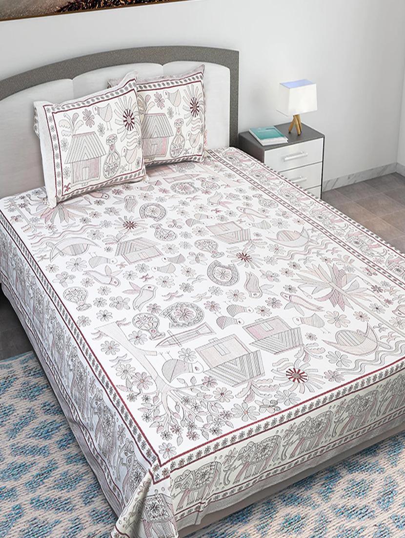 texstylers cotton printed kantha pattern jaipuri king size bedsheet with 2 pillow covers - 20893299 - Zoom Image - 0