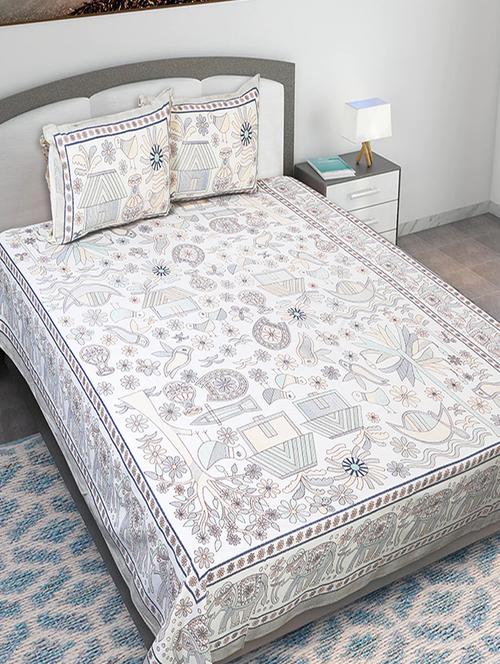 texstylers cotton printed kantha pattern jaipuri king size bedsheet with 2 pillow covers - 20893300 - Standard Image - 0
