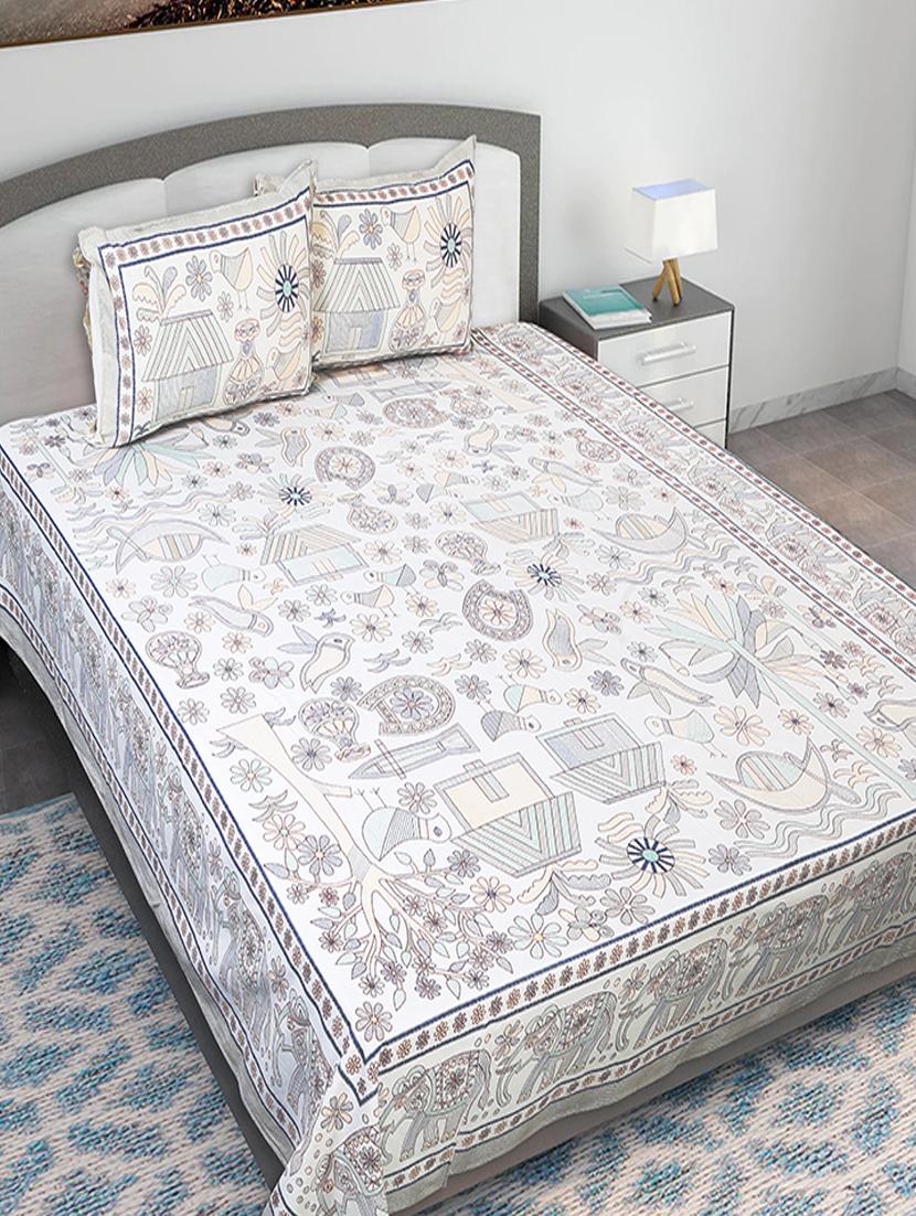 texstylers cotton printed kantha pattern jaipuri king size bedsheet with 2 pillow covers - 20893300 - Zoom Image - 0