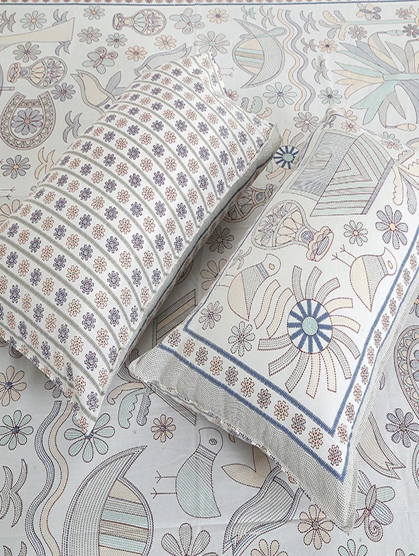 texstylers cotton printed kantha pattern jaipuri king size bedsheet with 2 pillow covers - 20893300 - Standard Image - 3