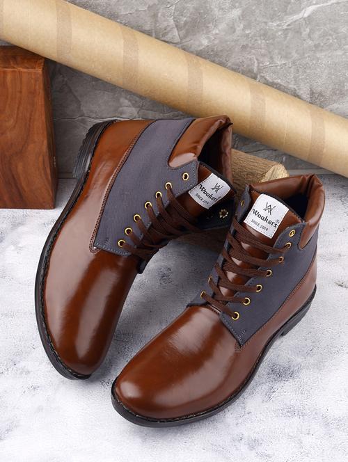 brown color block lace up boot - 20893565 -  Standard Image - 0