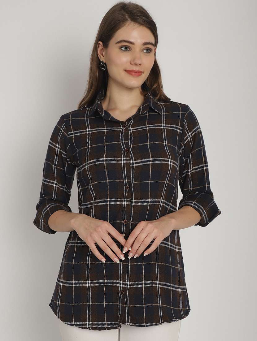 brown checked printed regular shirt
