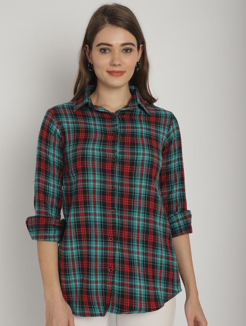 green checked printed regular shirt