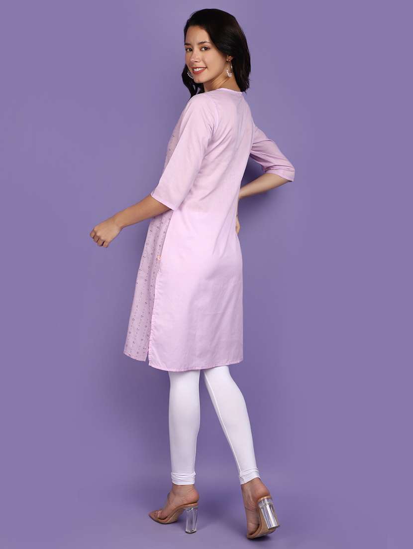 lavender cotton embroidered straight kurta - 20893844 -  Standard Image - 3