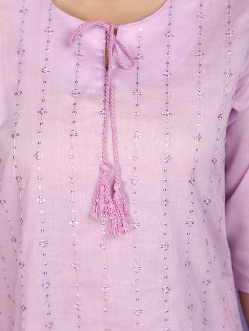 lavender cotton embroidered straight kurta - 20893844 -  Standard Image - 5