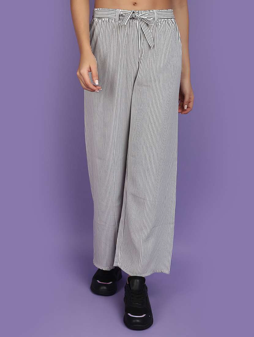 white & black striped wide leg trouser