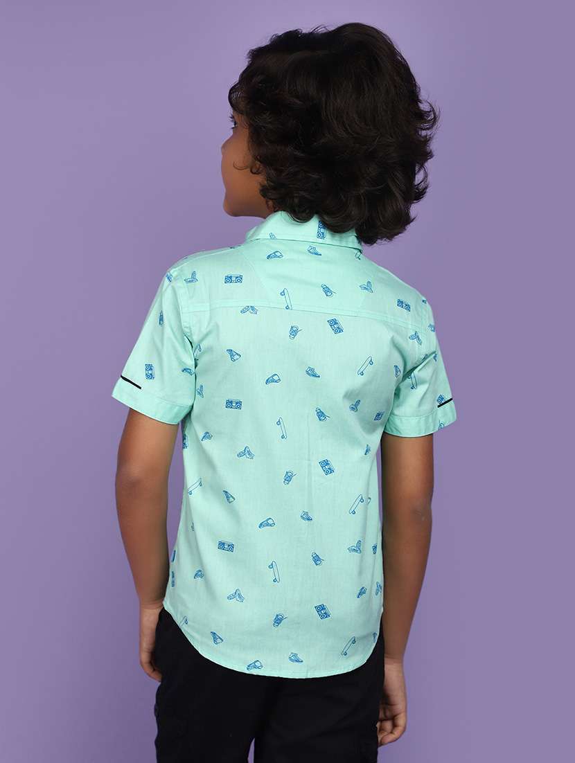 light green cotton printed shirt - 20893924 -  Standard Image - 3