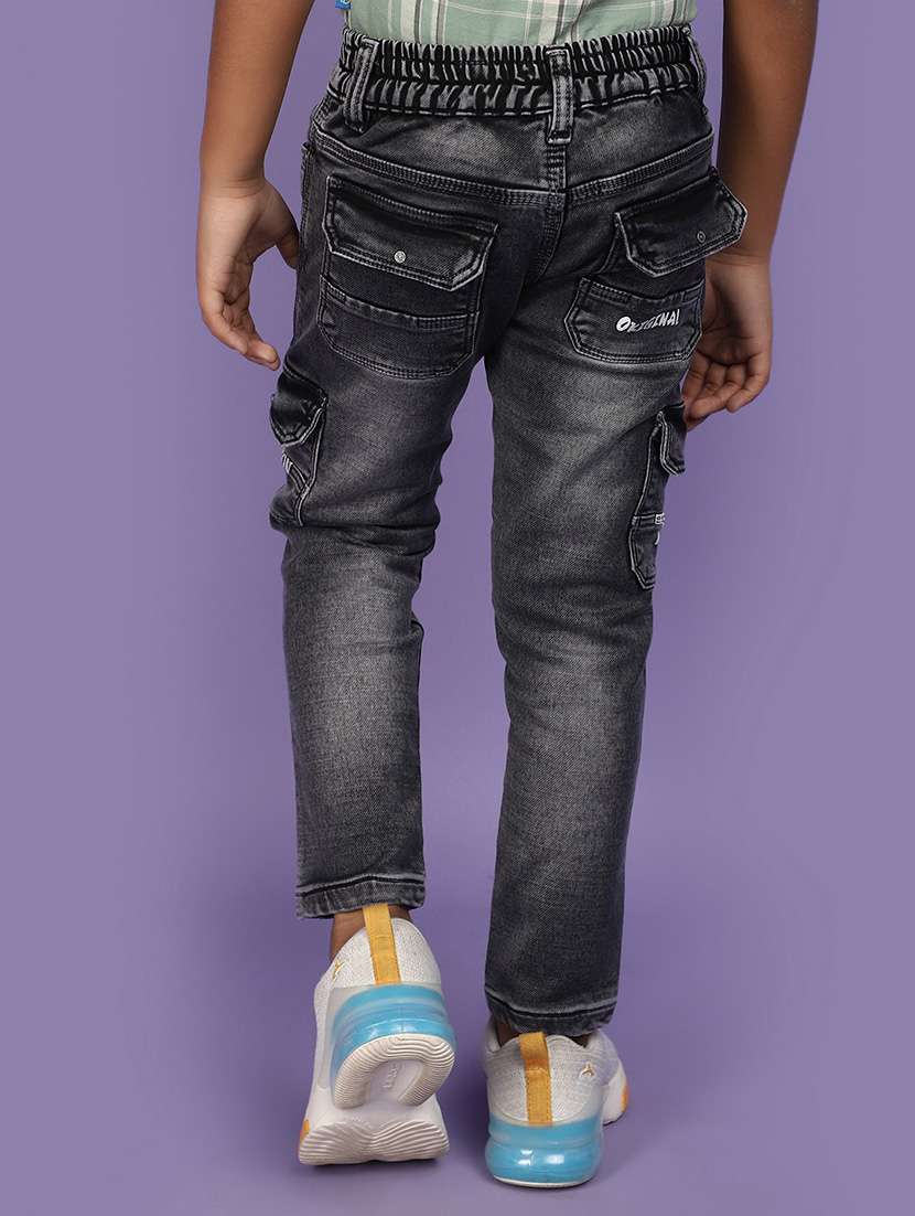 solid grey washed detailed cargo jeans - 20893936 -  Standard Image - 3