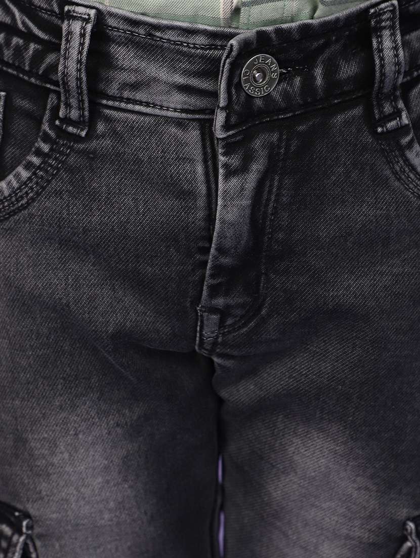 solid grey washed detailed cargo jeans - 20893936 -  Standard Image - 5